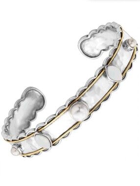 Silpada Frosted Pearl 925 Sterling Silver Brass Cuff Bracelet B3390